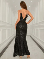 Allurite Vestido Camisole com Fenda Lateral e Lantejoulas para Festa de Férias, Roupa Longa Mulheres