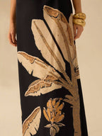 CAJUNI Vestido Boho Feminino Estampa de Árvore de Banana, Vestido Preto Casual de Verão com Amarração Oca na Cintura Sem Mangas, Vestido Casual de Férias