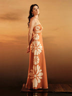 CAJUNI Vestido Estampado Tropical Laranja com Amarração na Cintura, Estilo Boêmio Feminino, Vestido de Praia Casual Solto para o Verão