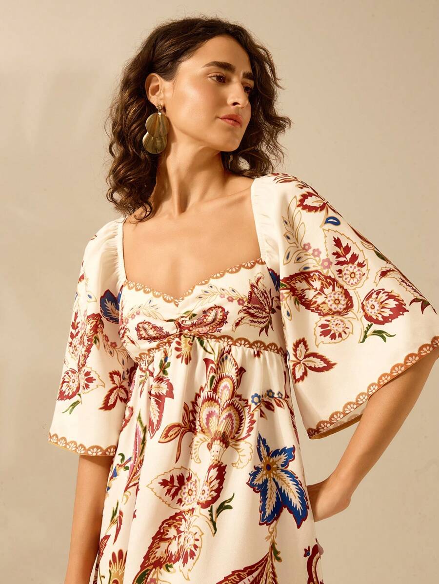 CAJUNI Vestido Curto Casual de Férias Vintage com Estampa Floral Tropical Boêmia para Mulheres