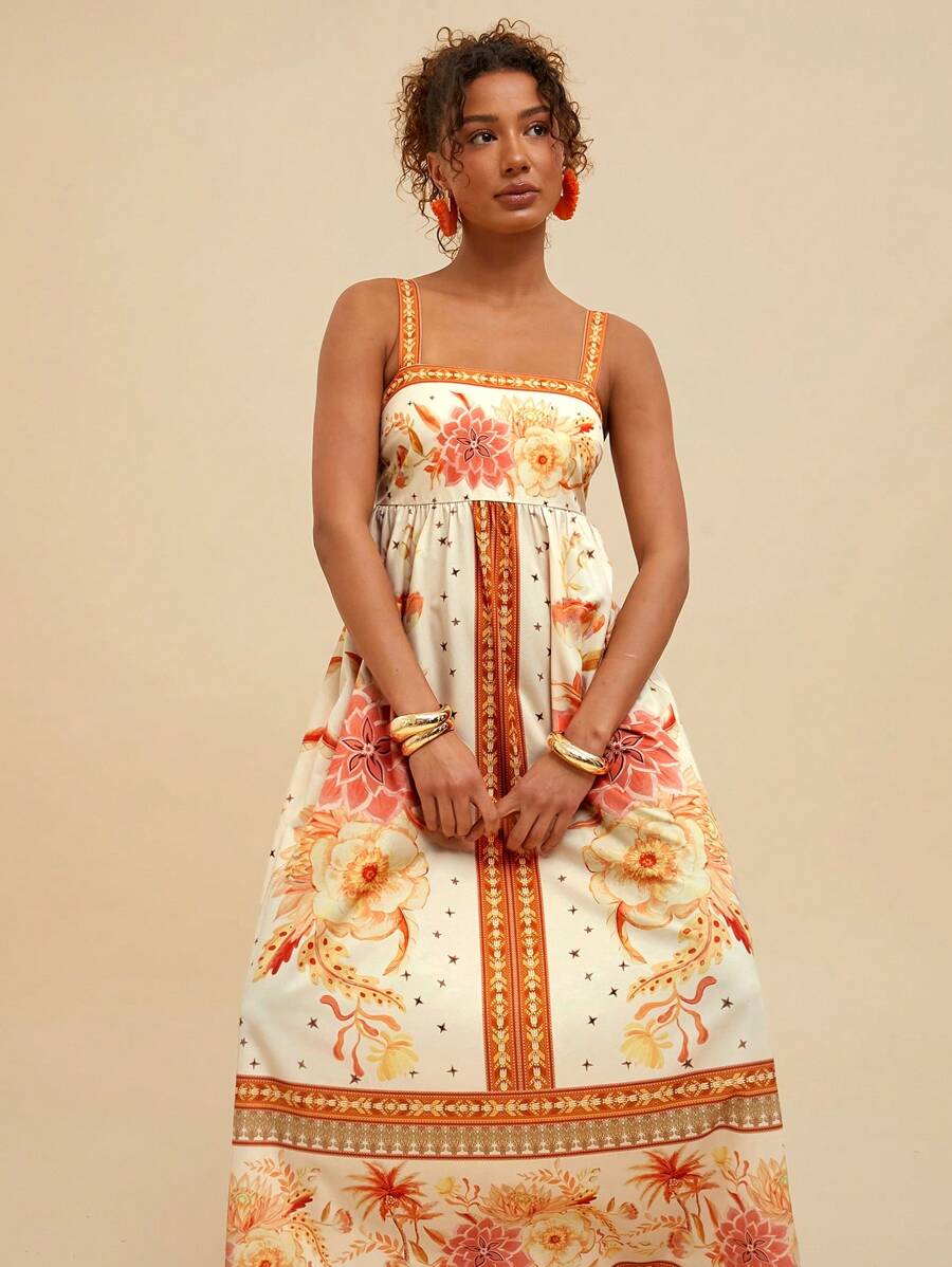 Travachic Vestido Casual Tipo Camisola com Estampa Floral para Férias Feminino, Primavera e Verão, Looks de Verão Femininos, Looks de Praia para Mulher, Mulheres, Férias da Primavera, Look para Shows Feminino, Boho, Looks de Rave, Férias Tropicais, Festiv