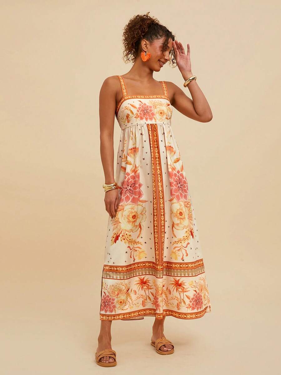 Travachic Vestido Casual Tipo Camisola com Estampa Floral para Férias Feminino, Primavera e Verão, Looks de Verão Femininos, Looks de Praia para Mulher, Mulheres, Férias da Primavera, Look para Shows Feminino, Boho, Looks de Rave, Férias Tropicais, Festiv