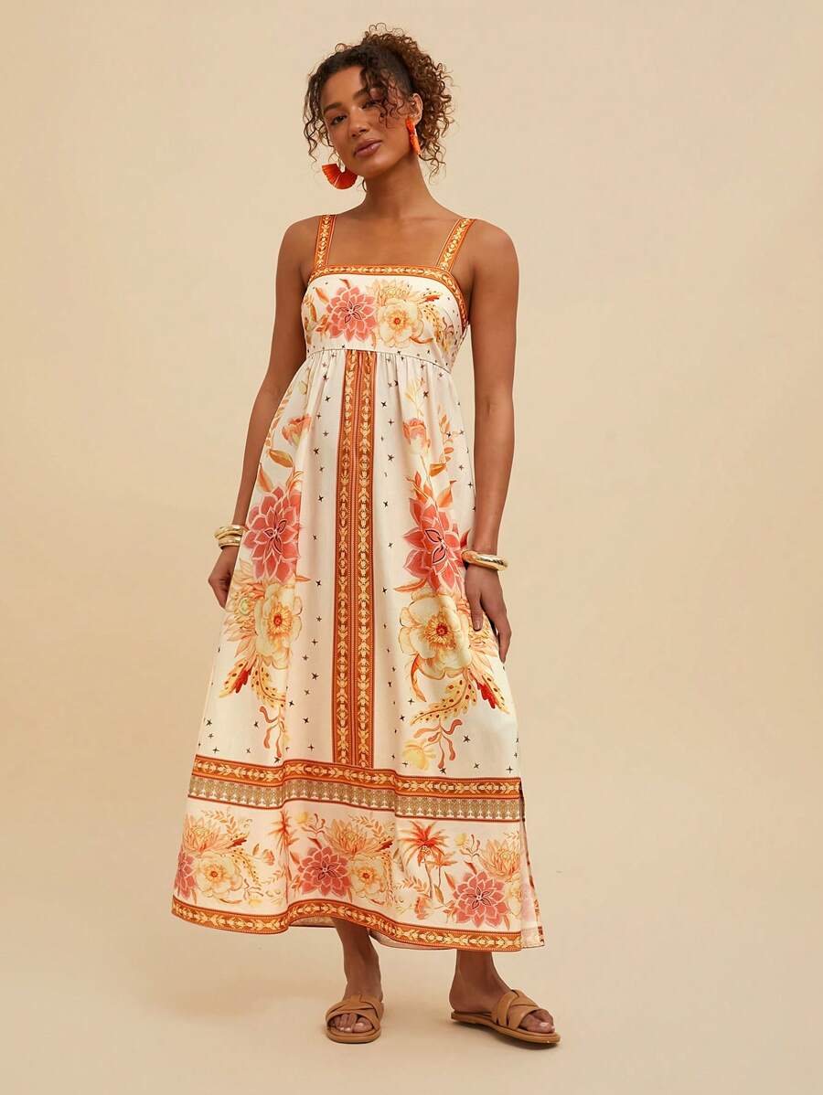 Travachic Vestido Casual Tipo Camisola com Estampa Floral para Férias Feminino, Primavera e Verão, Looks de Verão Femininos, Looks de Praia para Mulher, Mulheres, Férias da Primavera, Look para Shows Feminino, Boho, Looks de Rave, Férias Tropicais, Festiv