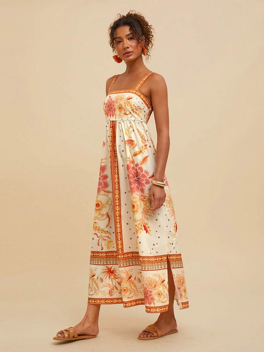 Travachic Vestido Casual Tipo Camisola com Estampa Floral para Férias Feminino, Primavera e Verão, Looks de Verão Femininos, Looks de Praia para Mulher, Mulheres, Férias da Primavera, Look para Shows Feminino, Boho, Looks de Rave, Férias Tropicais, Festiv