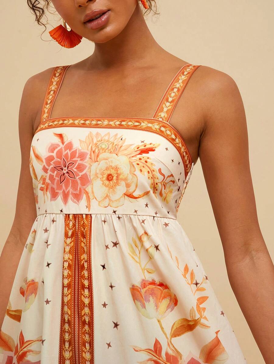 Travachic Vestido Casual Tipo Camisola com Estampa Floral para Férias Feminino, Primavera e Verão, Looks de Verão Femininos, Looks de Praia para Mulher, Mulheres, Férias da Primavera, Look para Shows Feminino, Boho, Looks de Rave, Férias Tropicais, Festiv