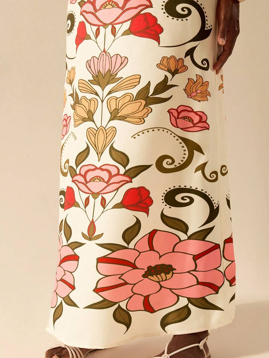 CAJUNI Vestido Longo Cropped Casual com Amarração na Frente, Estampa Tropical Colorida de Coqueiros e Flores, Sem Mangas, Vestido de Praia para Férias