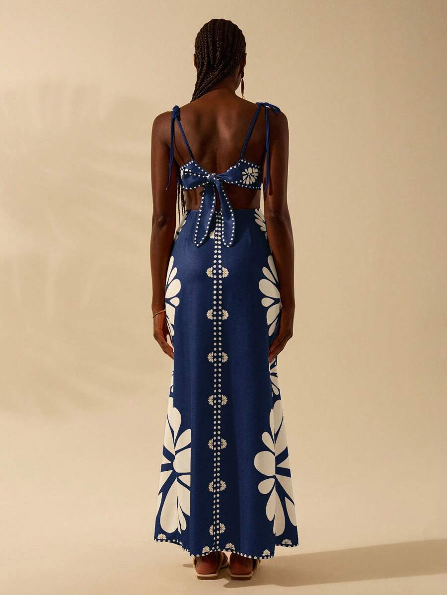 CAJUNI Vestido Estampado Tropical Laranja com Amarração na Cintura, Estilo Boêmio Feminino, Vestido de Praia Casual Solto para o Verão