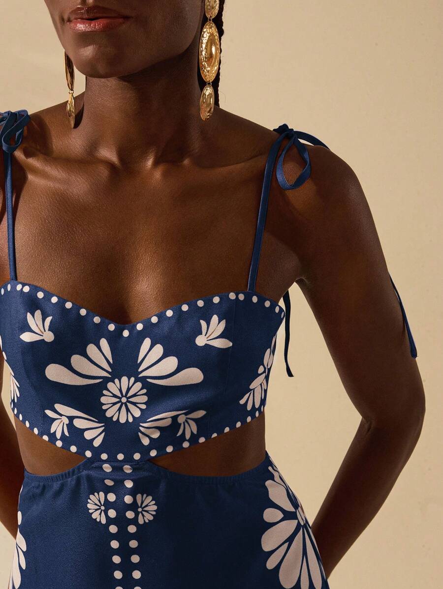 CAJUNI Vestido Estampado Tropical Laranja com Amarração na Cintura, Estilo Boêmio Feminino, Vestido de Praia Casual Solto para o Verão