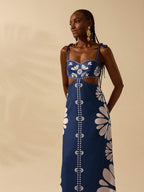 CAJUNI Vestido Estampado Tropical Laranja com Amarração na Cintura, Estilo Boêmio Feminino, Vestido de Praia Casual Solto para o Verão