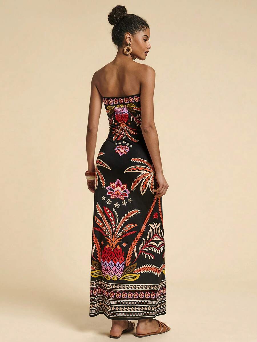 Travachic Vestido Bandeau Multicolorido Impresso para Mulheres, Férias