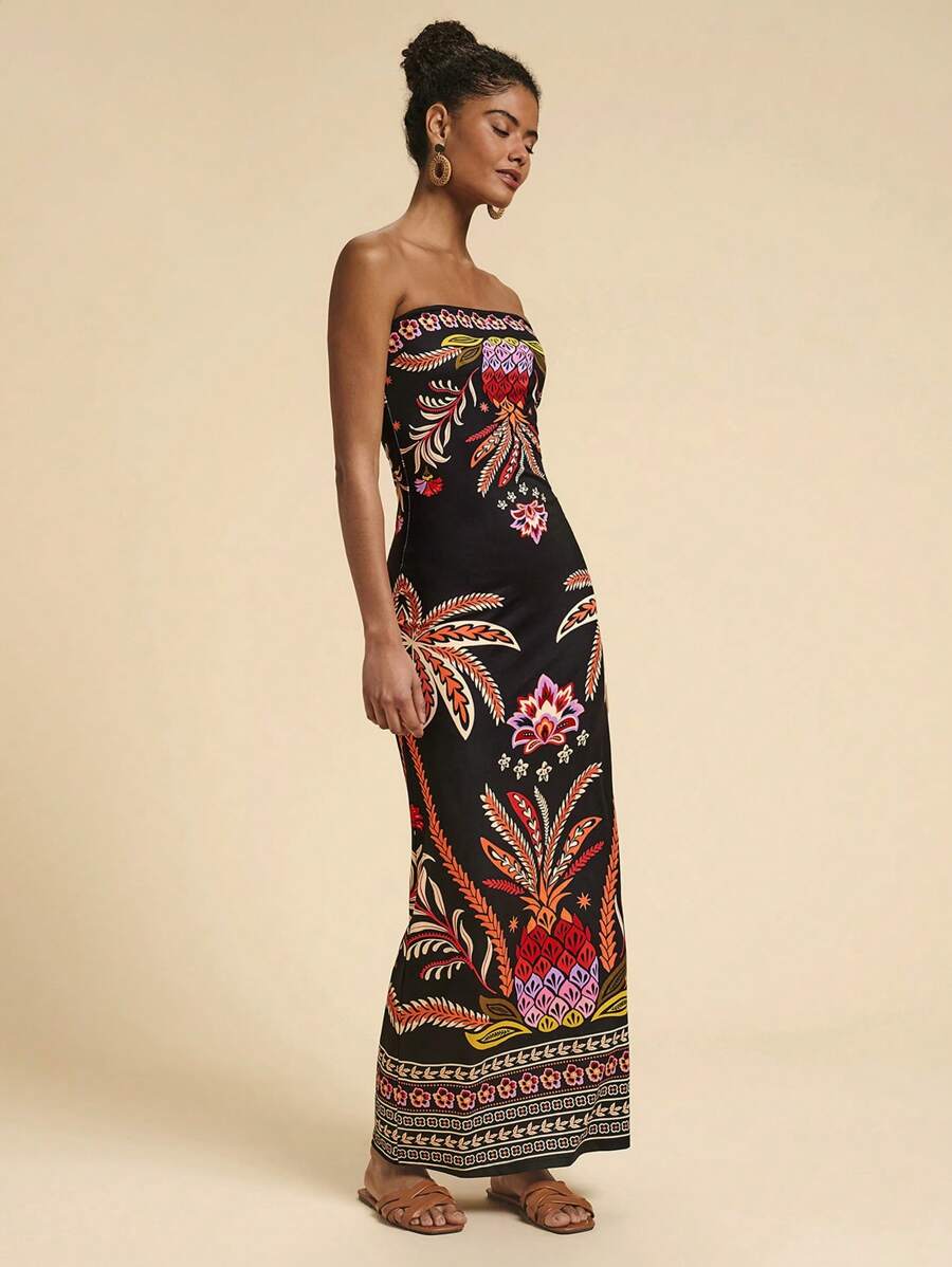 Travachic Vestido Bandeau Multicolorido Impresso para Mulheres, Férias