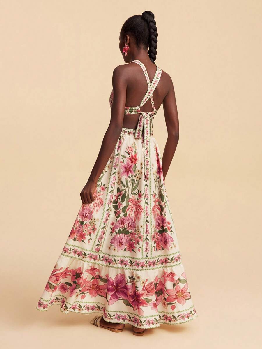 Travachic Vestido Feminino de Ombro de Fora com Estampa Tecida