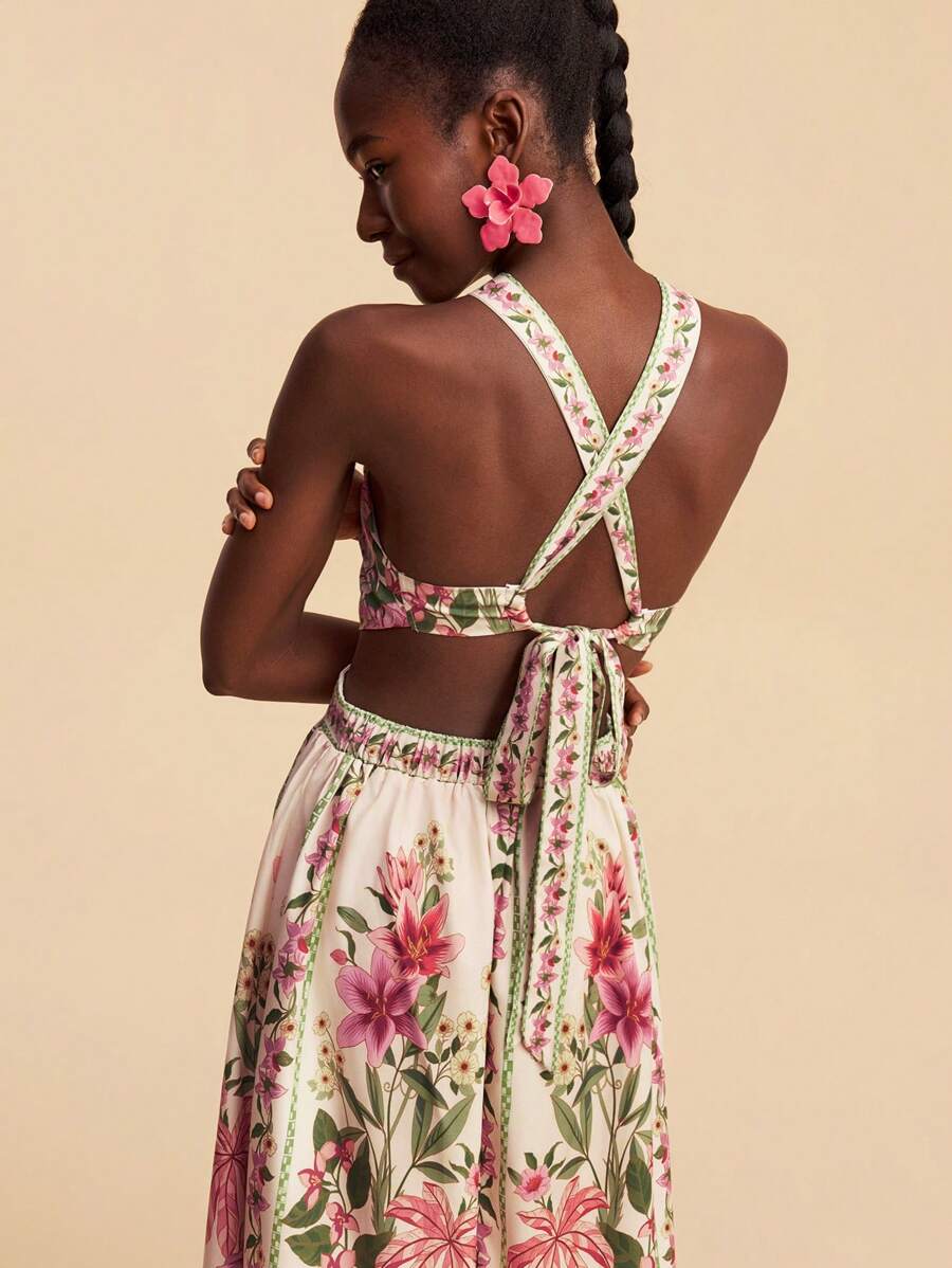 Travachic Vestido Feminino de Ombro de Fora com Estampa Tecida