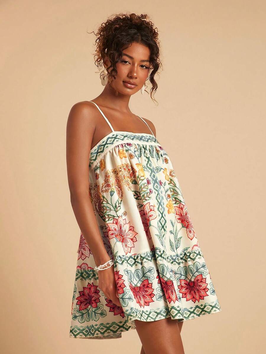 Travachic Vestido de alça fina para verão e férias, estampa floral, estilo de férias, looks de férias para mulheres, looks de férias na praia, looks de verão para mulheres, vestidos de verão para mulheres, vestidos para mulheres, vestido de verão