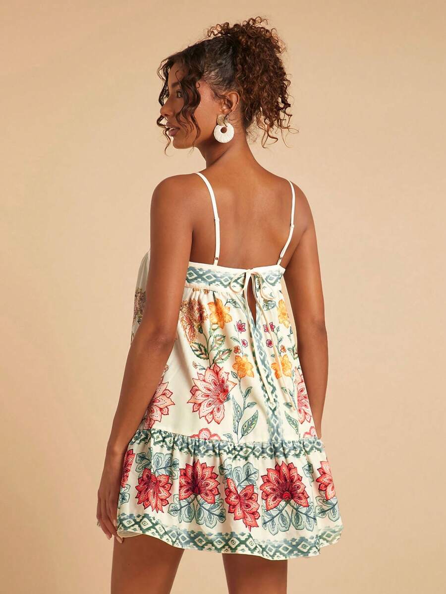 Travachic Vestido de alça fina para verão e férias, estampa floral, estilo de férias, looks de férias para mulheres, looks de férias na praia, looks de verão para mulheres, vestidos de verão para mulheres, vestidos para mulheres, vestido de verão