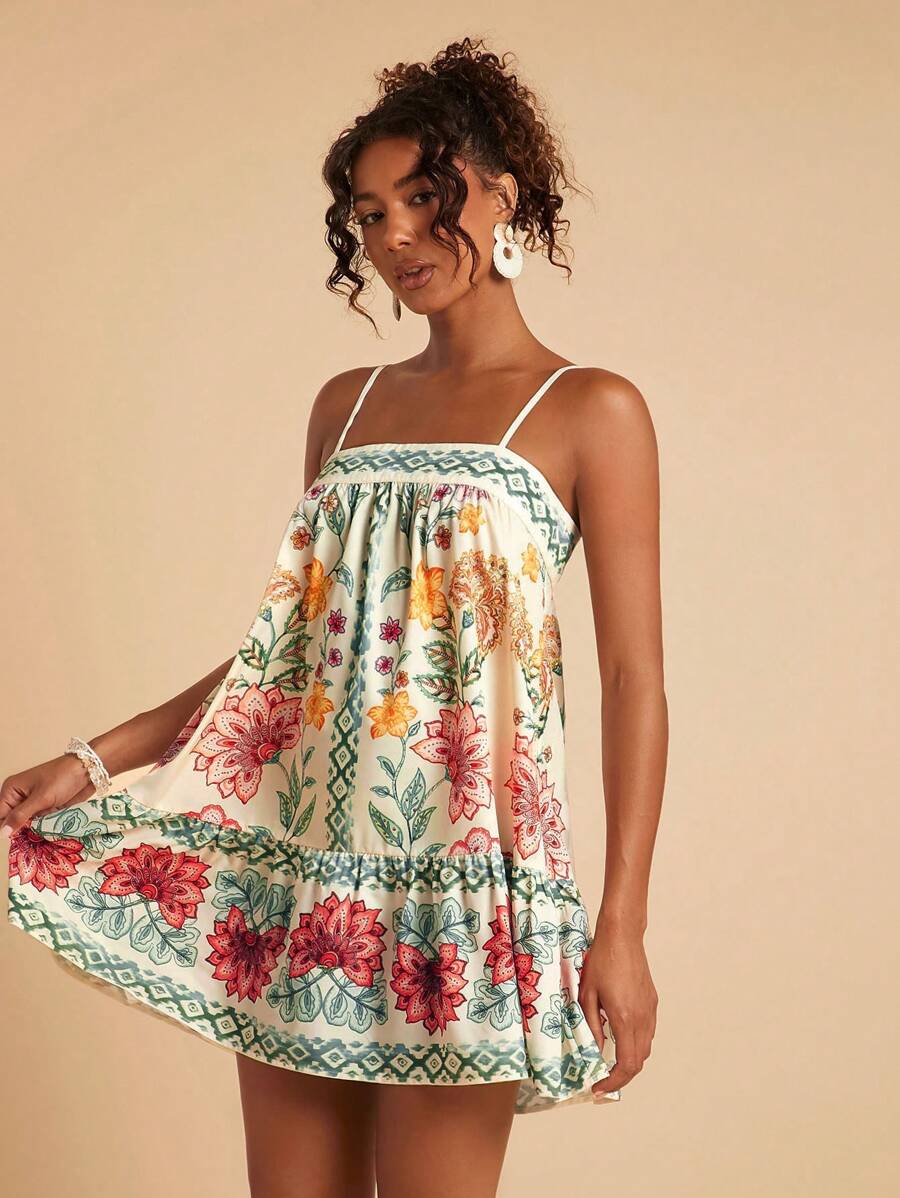 Travachic Vestido de alça fina para verão e férias, estampa floral, estilo de férias, looks de férias para mulheres, looks de férias na praia, looks de verão para mulheres, vestidos de verão para mulheres, vestidos para mulheres, vestido de verão