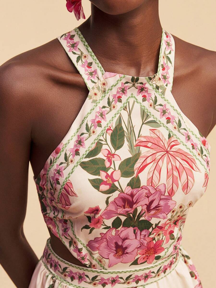 Travachic Vestido Feminino de Ombro de Fora com Estampa Tecida