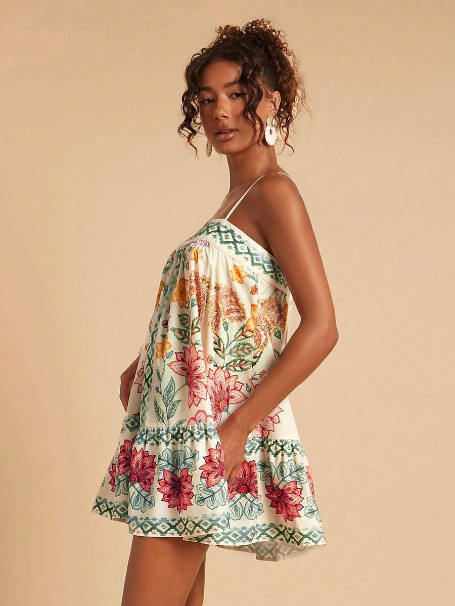 Travachic Vestido de alça fina para verão e férias, estampa floral, estilo de férias, looks de férias para mulheres, looks de férias na praia, looks de verão para mulheres, vestidos de verão para mulheres, vestidos para mulheres, vestido de verão