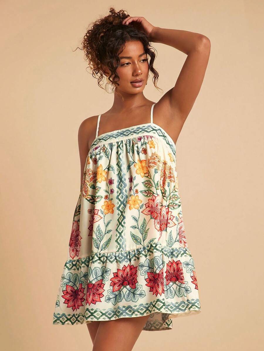 Travachic Vestido de alça fina para verão e férias, estampa floral, estilo de férias, looks de férias para mulheres, looks de férias na praia, looks de verão para mulheres, vestidos de verão para mulheres, vestidos para mulheres, vestido de verão