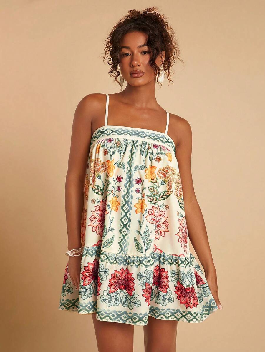 Travachic Vestido de alça fina para verão e férias, estampa floral, estilo de férias, looks de férias para mulheres, looks de férias na praia, looks de verão para mulheres, vestidos de verão para mulheres, vestidos para mulheres, vestido de verão