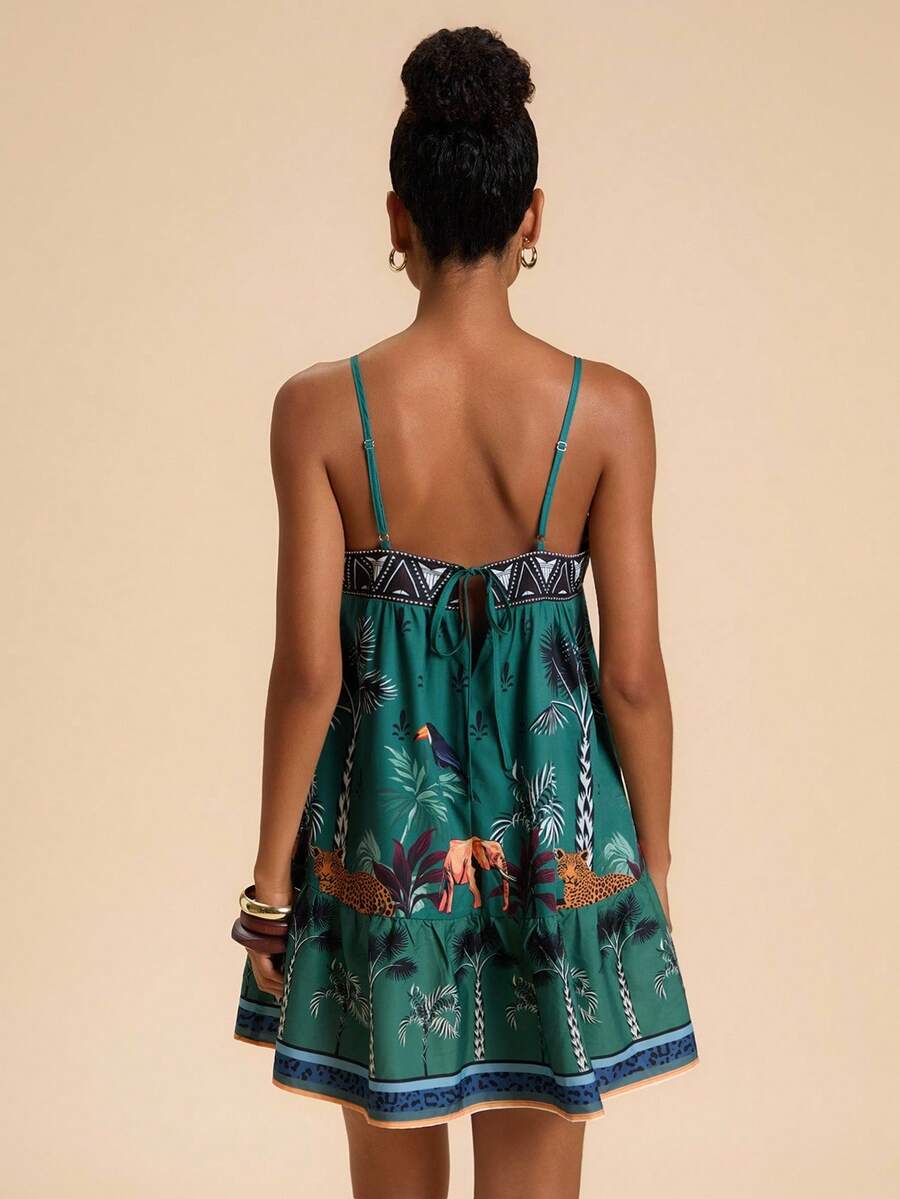 Travachic Vestido de alça fina para verão e férias, estampa floral, estilo de férias, looks de férias para mulheres, looks de férias na praia, looks de verão para mulheres, vestidos de verão para mulheres, vestidos para mulheres, vestido de verão