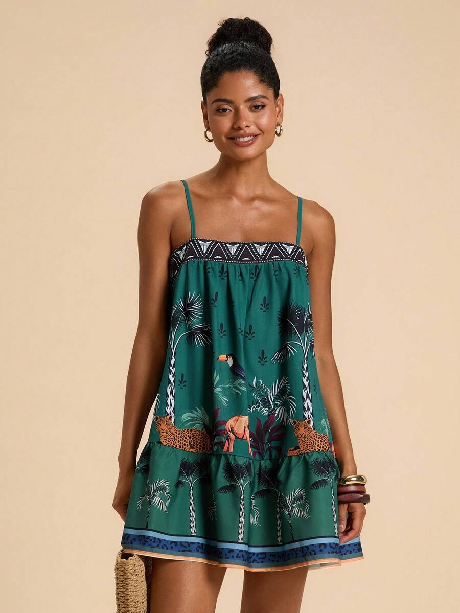 Travachic Vestido de alça fina para verão e férias, estampa floral, estilo de férias, looks de férias para mulheres, looks de férias na praia, looks de verão para mulheres, vestidos de verão para mulheres, vestidos para mulheres, vestido de verão