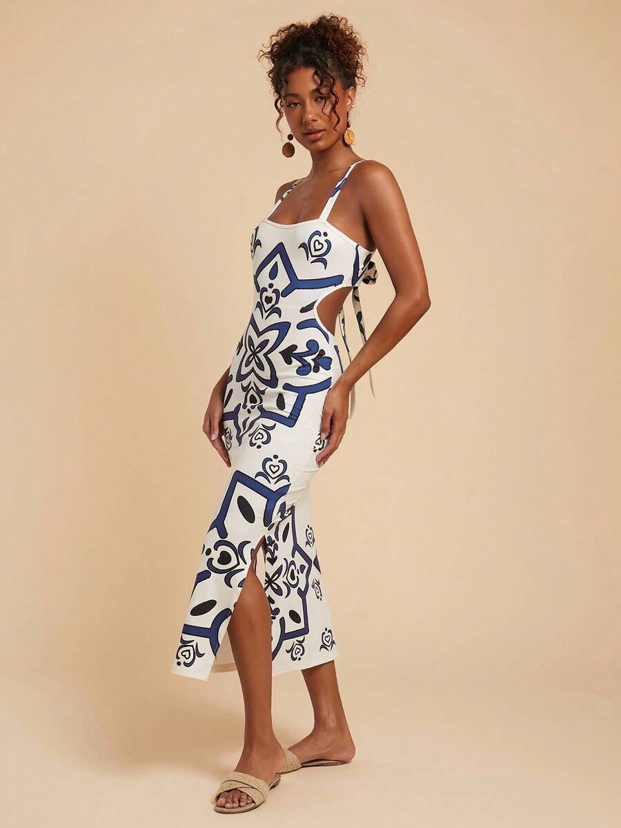 Travachic Vestido Feminino Estampa Floral Costas Abertas Sem Mangas, Estilo de Férias, Looks de Verão para Mulheres, Verão, Looks de Férias para Mulheres, Vestidos de Verão para Mulheres