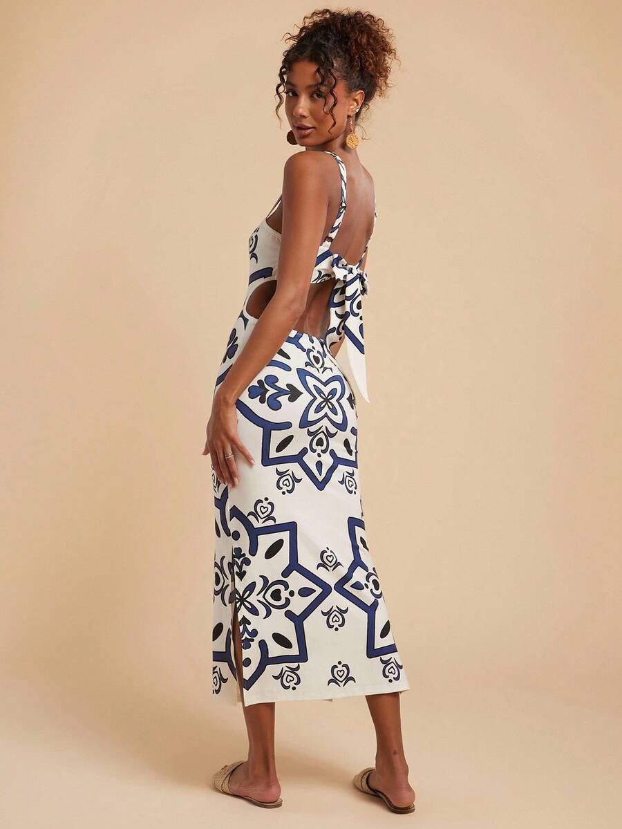 Travachic Vestido Feminino Estampa Floral Costas Abertas Sem Mangas, Estilo de Férias, Looks de Verão para Mulheres, Verão, Looks de Férias para Mulheres, Vestidos de Verão para Mulheres