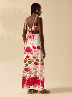 CAJUNI Vestido Longo Cropped Casual com Amarração na Frente, Estampa Tropical Colorida de Coqueiros e Flores, Sem Mangas, Vestido de Praia para Férias