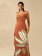 CAJUNI Vestido Boho Feminino Estampa de Árvore de Banana, Vestido Preto Casual de Verão com Amarração Oca na Cintura Sem Mangas, Vestido Casual de Férias