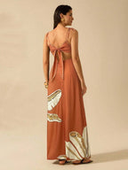 CAJUNI Vestido Boho Feminino Estampa de Árvore de Banana, Vestido Preto Casual de Verão com Amarração Oca na Cintura Sem Mangas, Vestido Casual de Férias