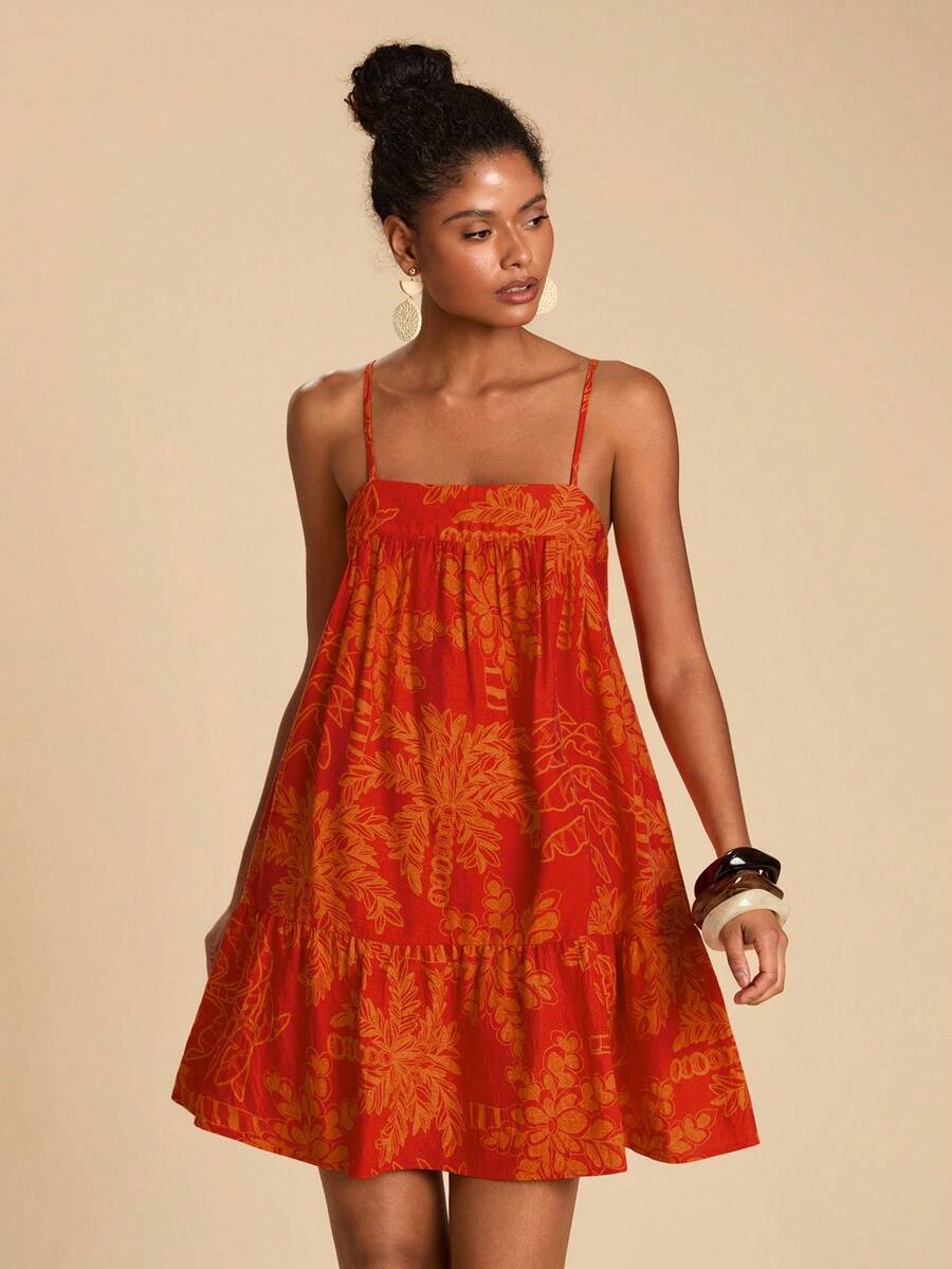 Travachic Vestido de alça fina para verão e férias, estampa floral, estilo de férias, looks de férias para mulheres, looks de férias na praia, looks de verão para mulheres, vestidos de verão para mulheres, vestidos para mulheres, vestido de verão