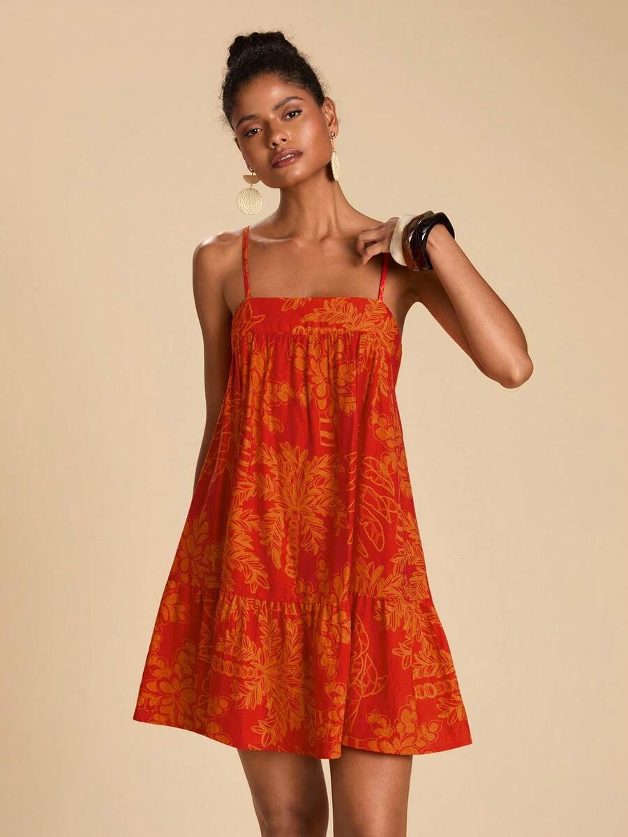 Travachic Vestido de alça fina para verão e férias, estampa floral, estilo de férias, looks de férias para mulheres, looks de férias na praia, looks de verão para mulheres, vestidos de verão para mulheres, vestidos para mulheres, vestido de verão