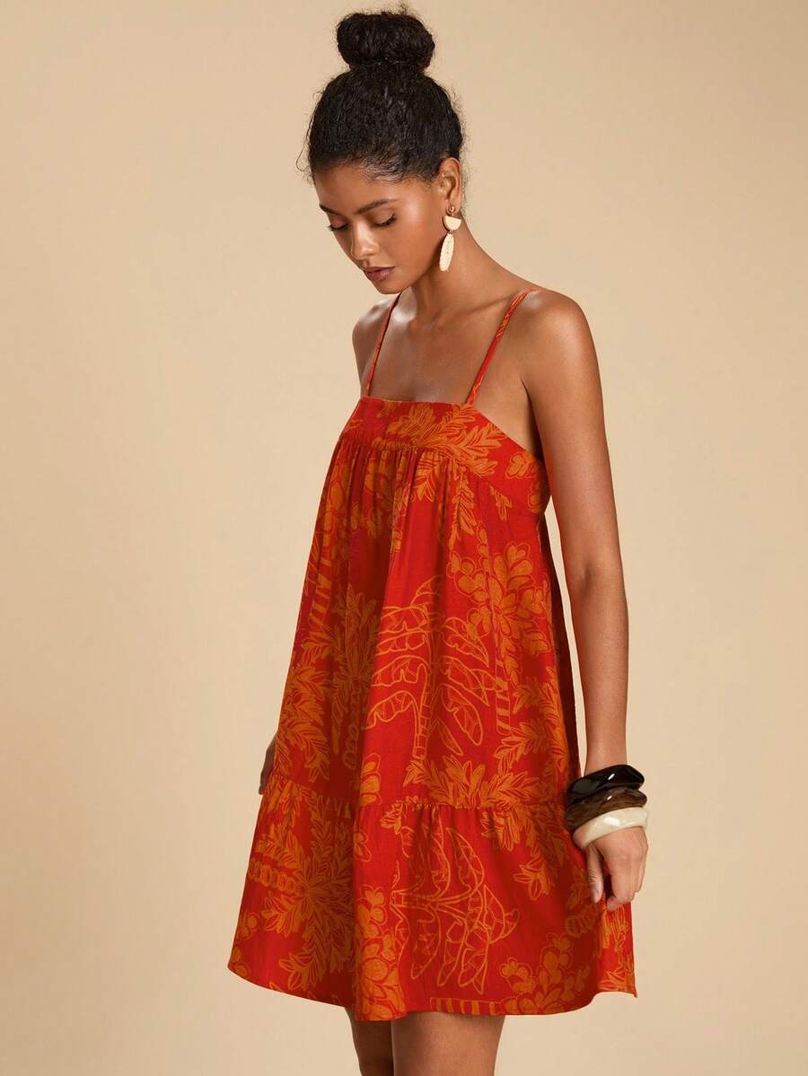 Travachic Vestido de alça fina para verão e férias, estampa floral, estilo de férias, looks de férias para mulheres, looks de férias na praia, looks de verão para mulheres, vestidos de verão para mulheres, vestidos para mulheres, vestido de verão