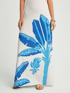 CAJUNI Vestido Boho Feminino Estampa de Árvore de Banana, Vestido Preto Casual de Verão com Amarração Oca na Cintura Sem Mangas, Vestido Casual de Férias