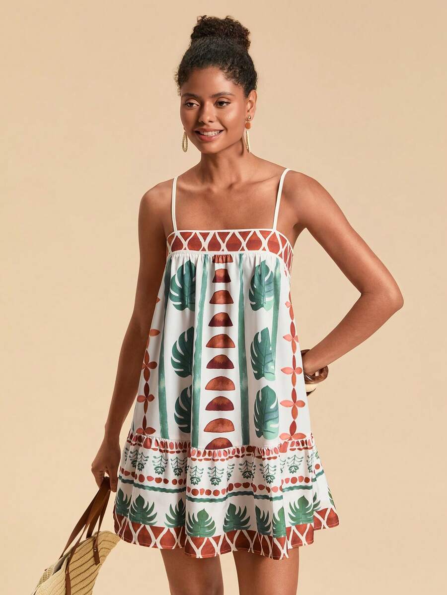Travachic Vestido de alça fina para verão e férias, estampa floral, estilo de férias, looks de férias para mulheres, looks de férias na praia, looks de verão para mulheres, vestidos de verão para mulheres, vestidos para mulheres, vestido de verão