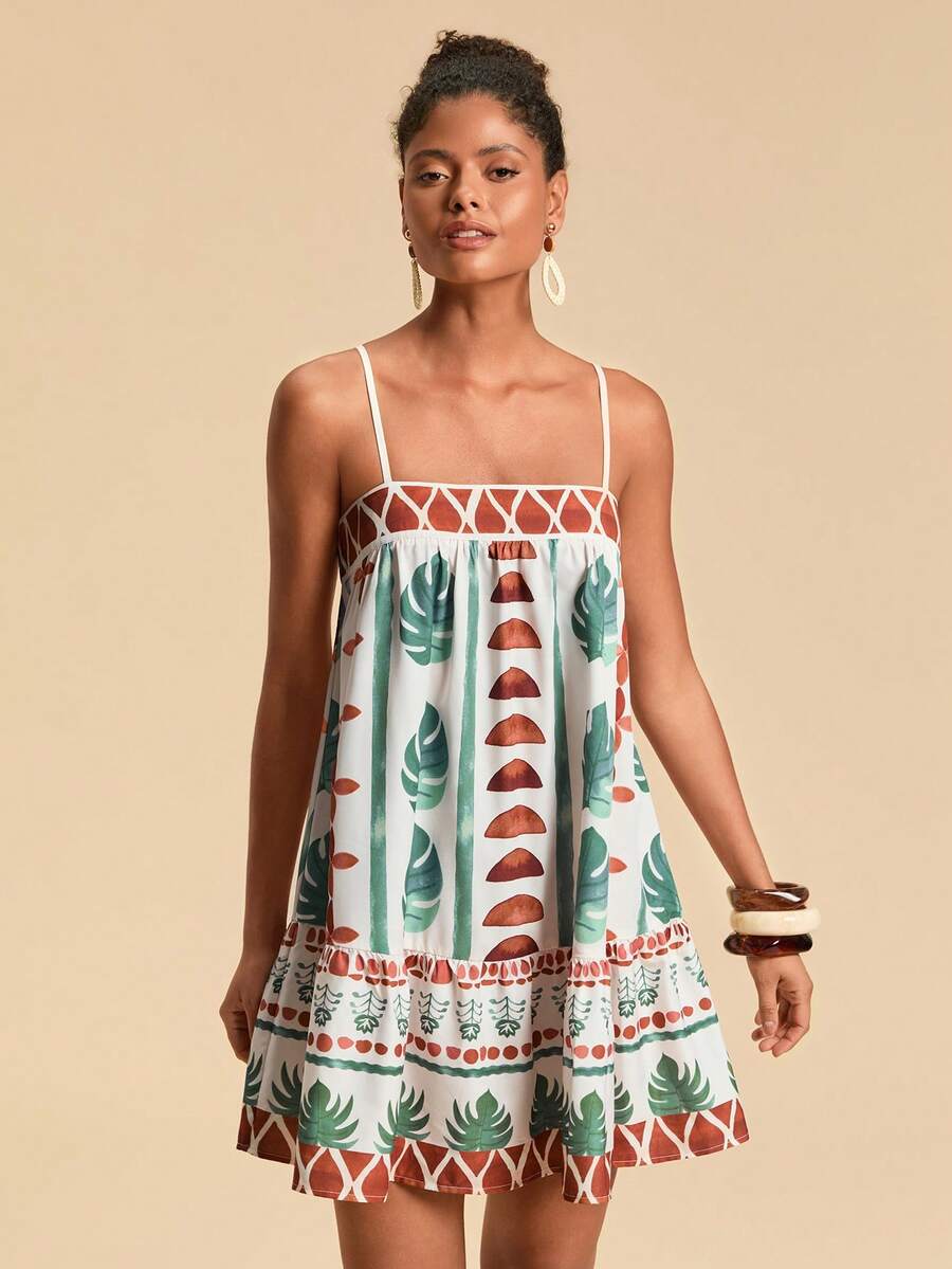 Travachic Vestido de alça fina para verão e férias, estampa floral, estilo de férias, looks de férias para mulheres, looks de férias na praia, looks de verão para mulheres, vestidos de verão para mulheres, vestidos para mulheres, vestido de verão