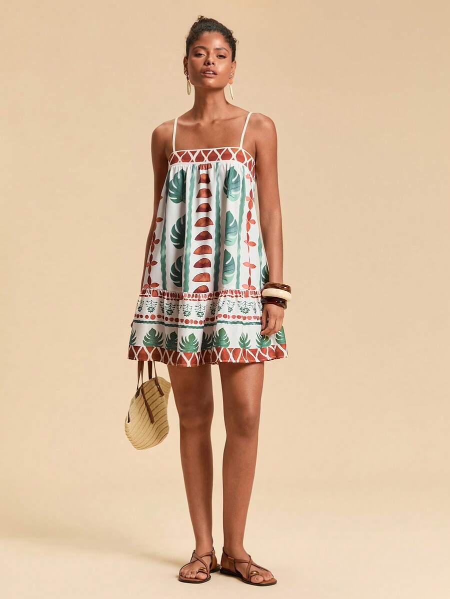 Travachic Vestido de alça fina para verão e férias, estampa floral, estilo de férias, looks de férias para mulheres, looks de férias na praia, looks de verão para mulheres, vestidos de verão para mulheres, vestidos para mulheres, vestido de verão