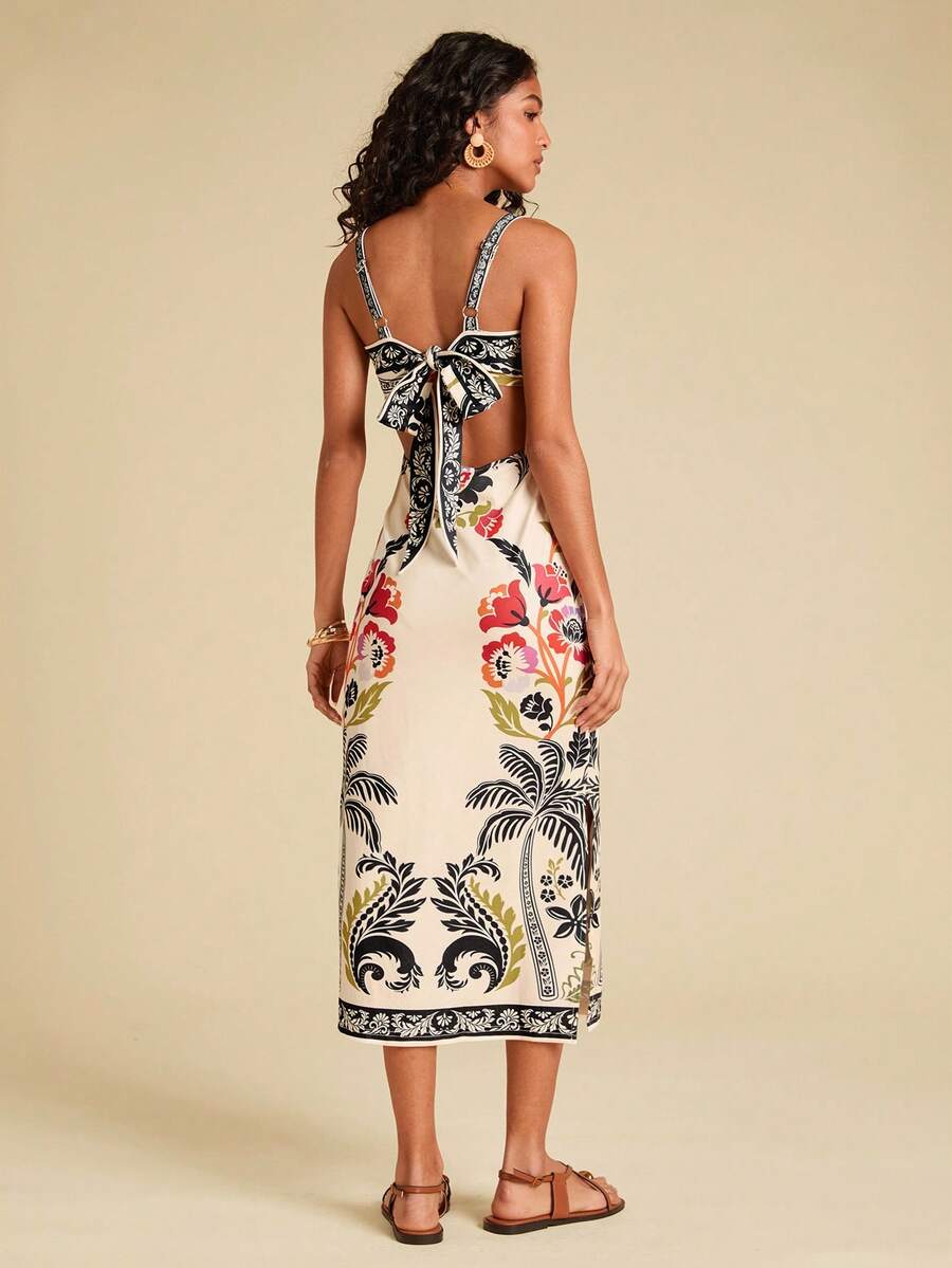 Travachic Vestido Feminino Estampa Floral Costas Abertas Sem Mangas, Estilo de Férias, Looks de Verão para Mulheres, Verão, Looks de Férias para Mulheres, Vestidos de Verão para Mulheres
