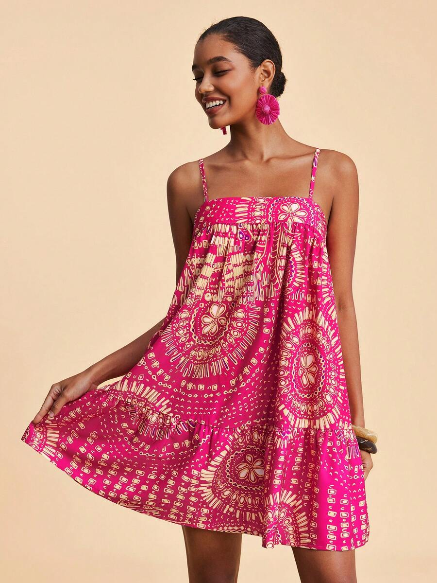 Travachic Vestido de alça fina para verão e férias, estampa floral, estilo de férias, looks de férias para mulheres, looks de férias na praia, looks de verão para mulheres, vestidos de verão para mulheres, vestidos para mulheres, vestido de verão