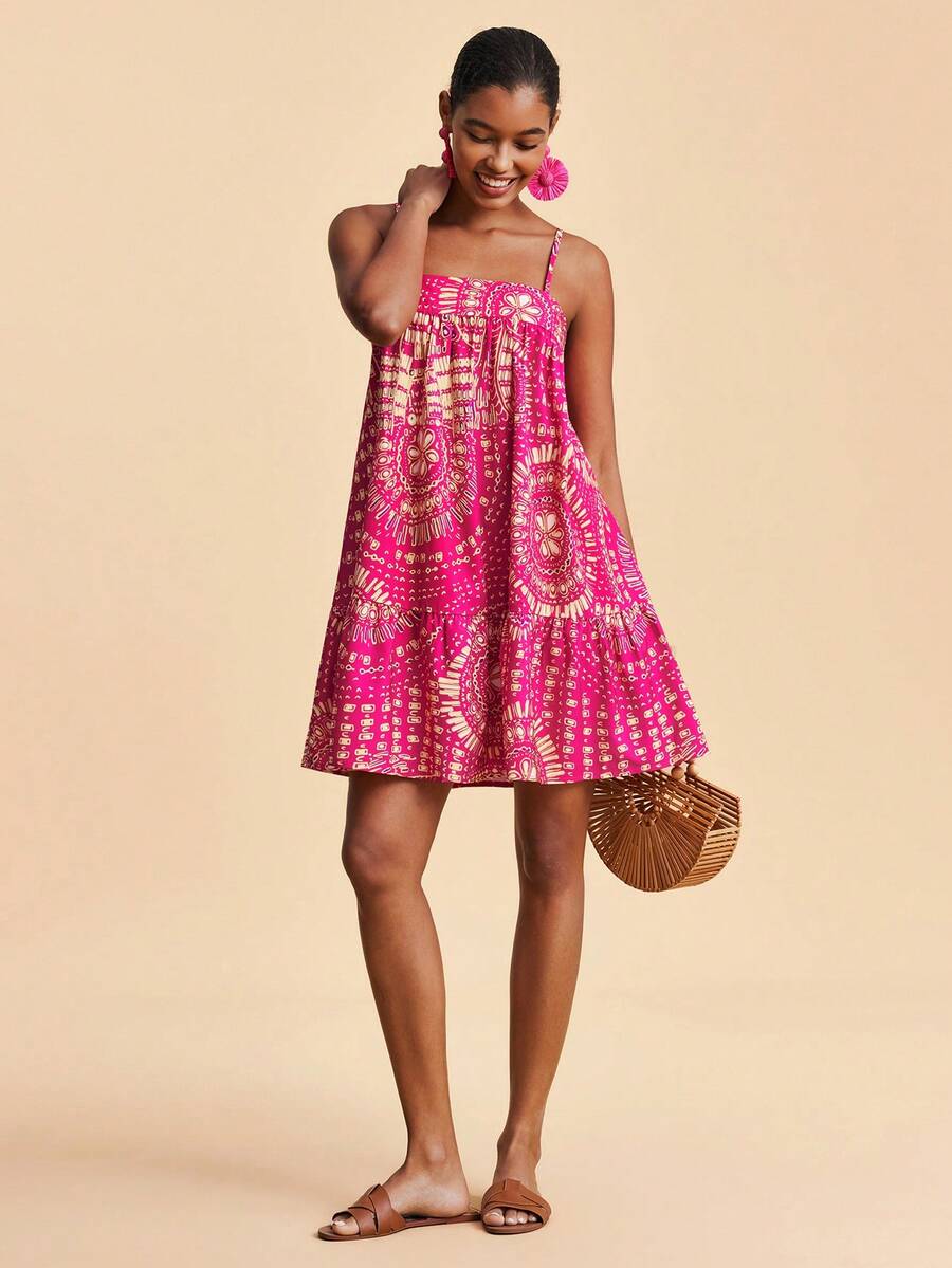 Travachic Vestido de alça fina para verão e férias, estampa floral, estilo de férias, looks de férias para mulheres, looks de férias na praia, looks de verão para mulheres, vestidos de verão para mulheres, vestidos para mulheres, vestido de verão