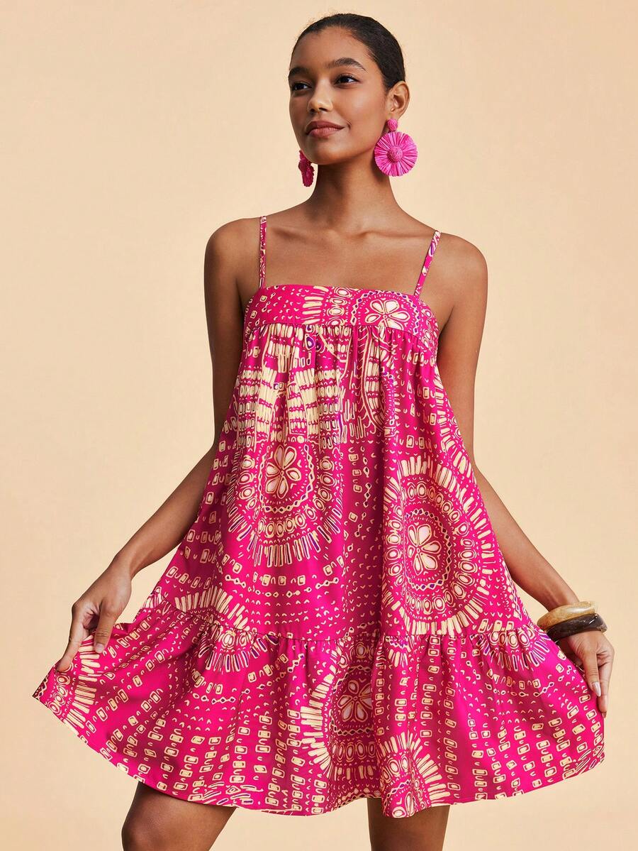 Travachic Vestido de alça fina para verão e férias, estampa floral, estilo de férias, looks de férias para mulheres, looks de férias na praia, looks de verão para mulheres, vestidos de verão para mulheres, vestidos para mulheres, vestido de verão