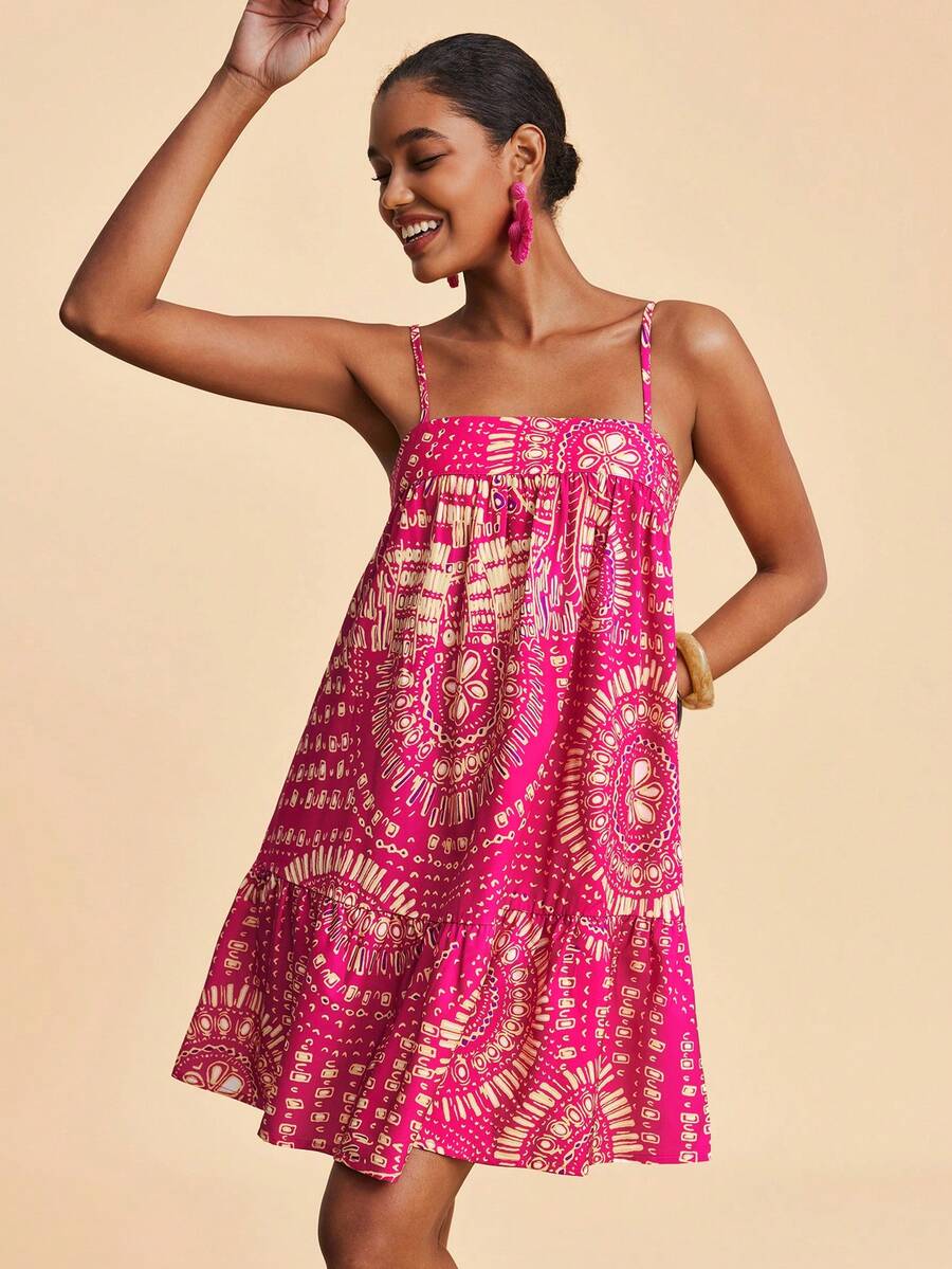 Travachic Vestido de alça fina para verão e férias, estampa floral, estilo de férias, looks de férias para mulheres, looks de férias na praia, looks de verão para mulheres, vestidos de verão para mulheres, vestidos para mulheres, vestido de verão