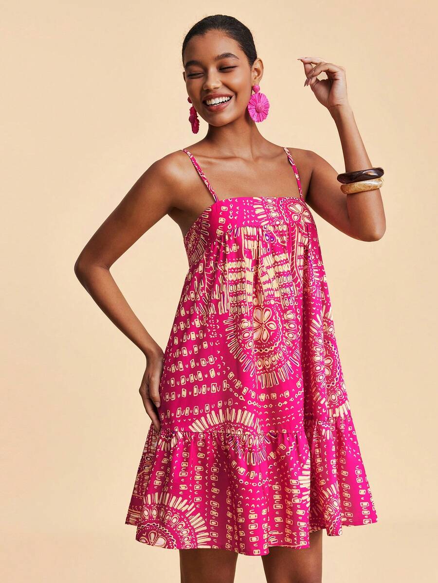 Travachic Vestido de alça fina para verão e férias, estampa floral, estilo de férias, looks de férias para mulheres, looks de férias na praia, looks de verão para mulheres, vestidos de verão para mulheres, vestidos para mulheres, vestido de verão