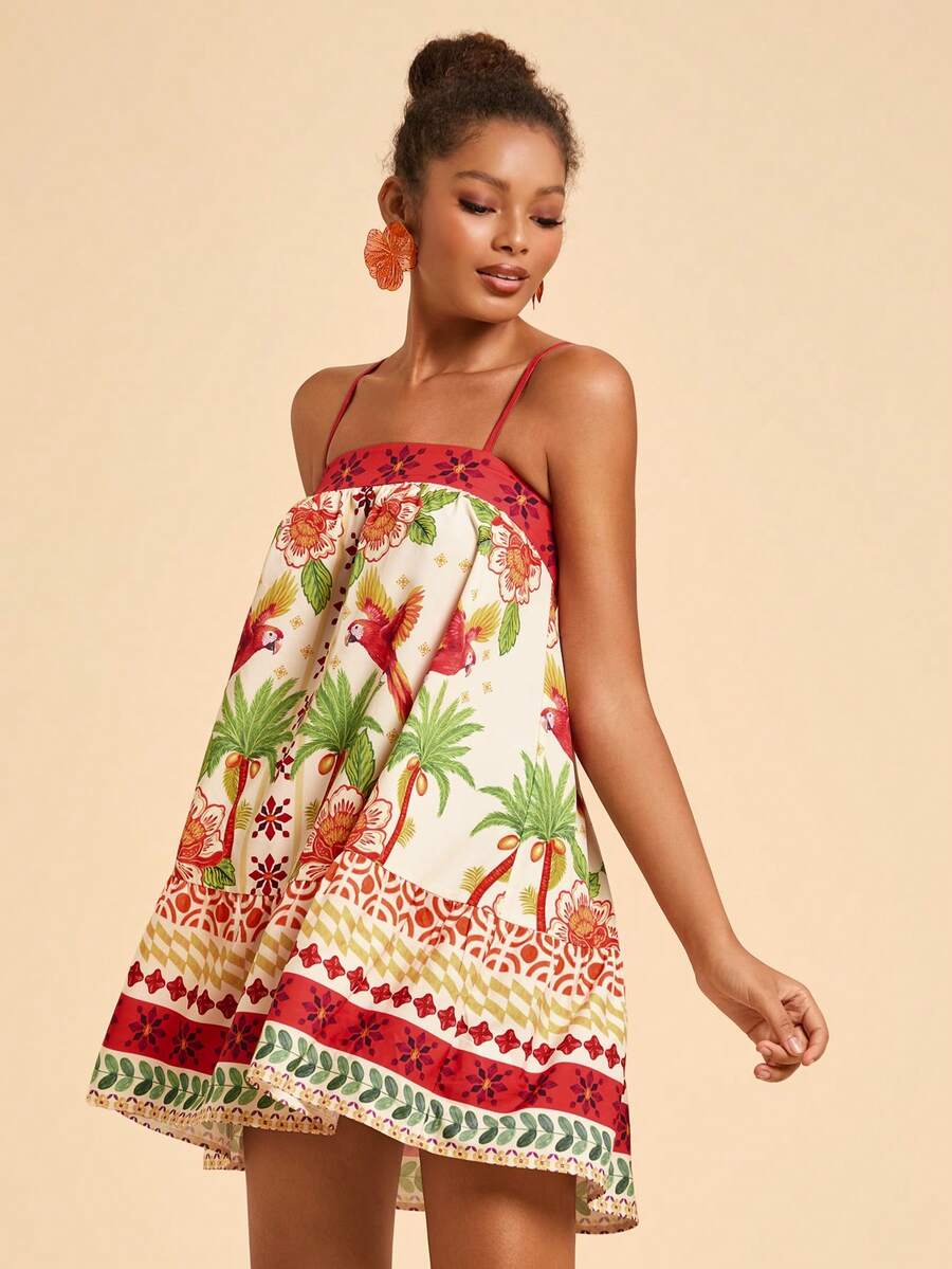 Travachic Vestido de alça fina para verão e férias, estampa floral, estilo de férias, looks de férias para mulheres, looks de férias na praia, looks de verão para mulheres, vestidos de verão para mulheres, vestidos para mulheres, vestido de verão