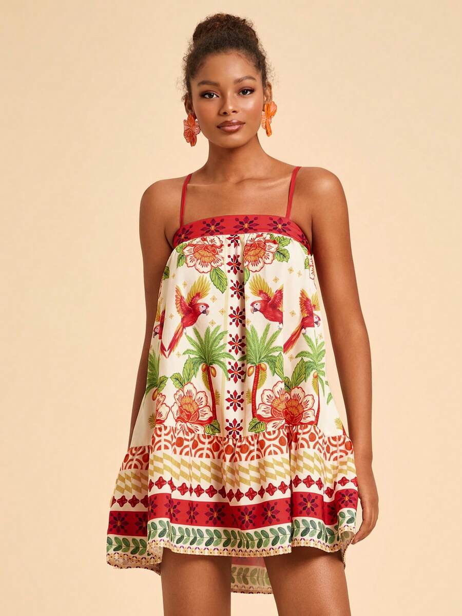 Travachic Vestido de alça fina para verão e férias, estampa floral, estilo de férias, looks de férias para mulheres, looks de férias na praia, looks de verão para mulheres, vestidos de verão para mulheres, vestidos para mulheres, vestido de verão