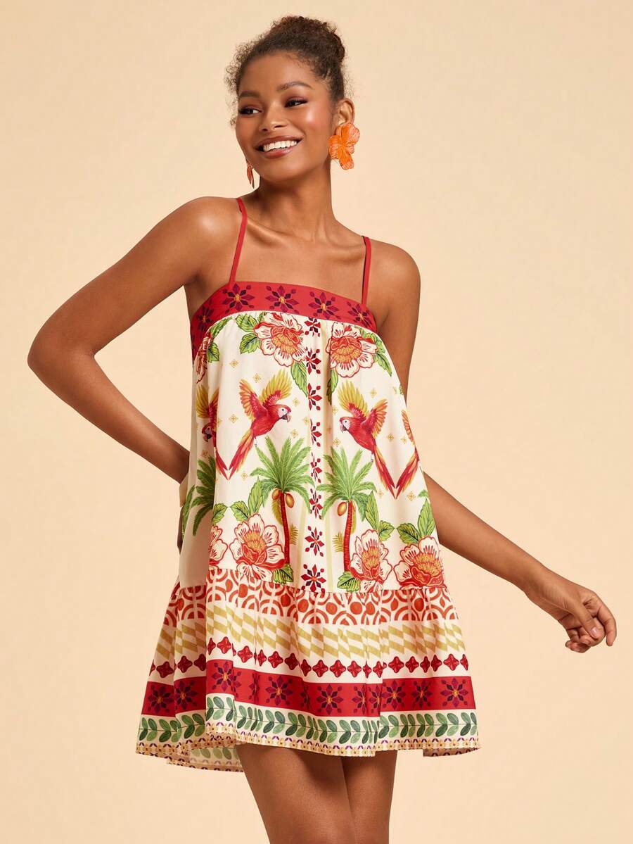 Travachic Vestido de alça fina para verão e férias, estampa floral, estilo de férias, looks de férias para mulheres, looks de férias na praia, looks de verão para mulheres, vestidos de verão para mulheres, vestidos para mulheres, vestido de verão