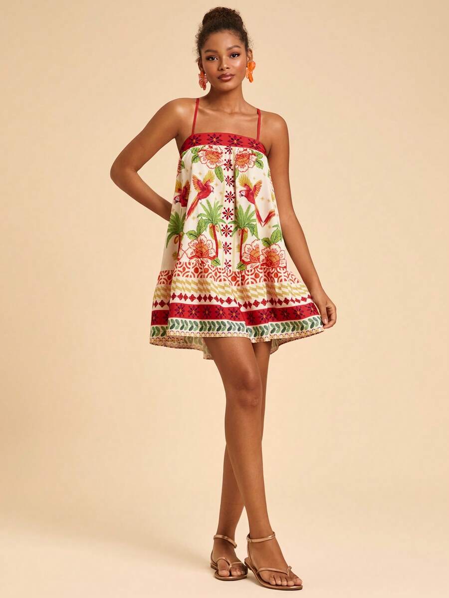 Travachic Vestido de alça fina para verão e férias, estampa floral, estilo de férias, looks de férias para mulheres, looks de férias na praia, looks de verão para mulheres, vestidos de verão para mulheres, vestidos para mulheres, vestido de verão