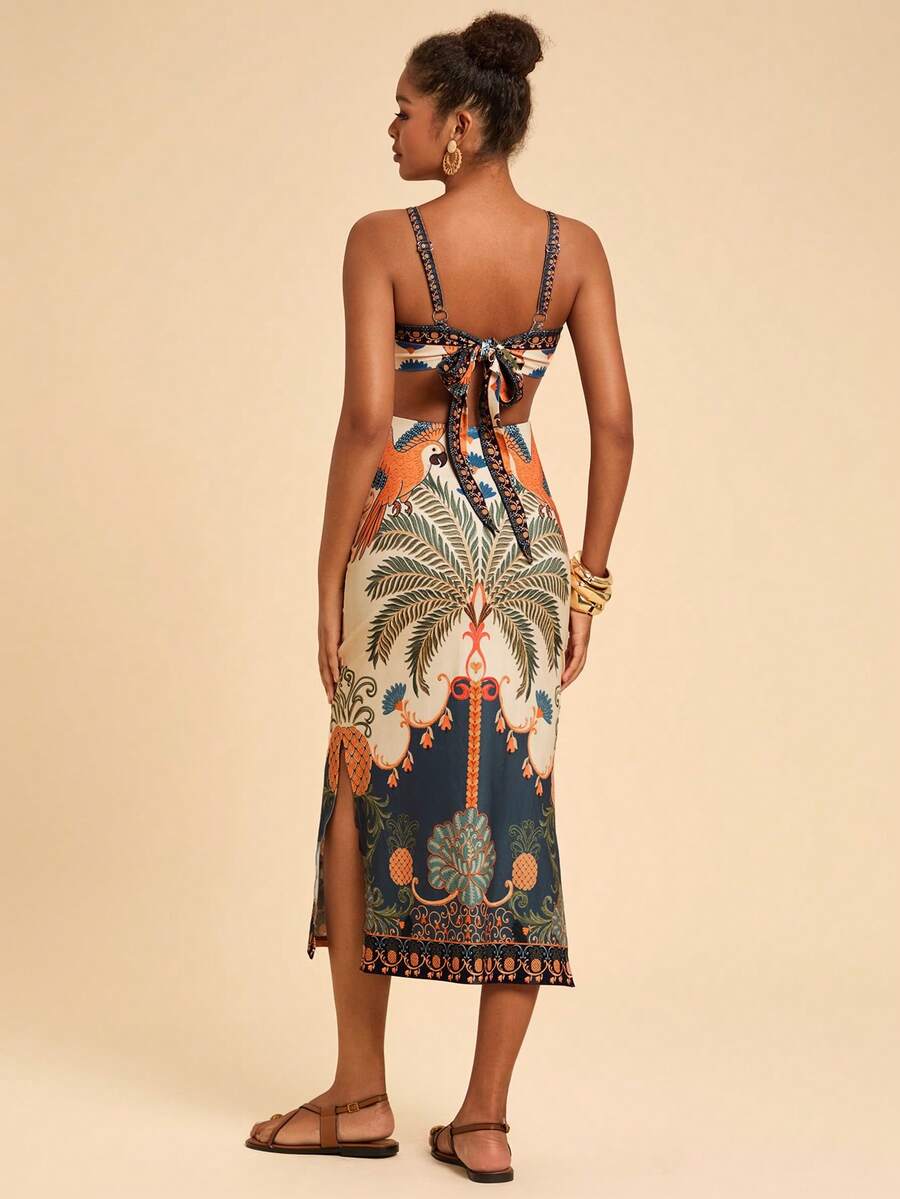 Travachic Vestido Feminino Estampa Floral Costas Abertas Sem Mangas, Estilo de Férias, Looks de Verão para Mulheres, Verão, Looks de Férias para Mulheres, Vestidos de Verão para Mulheres