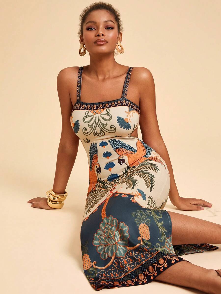 Travachic Vestido Feminino Estampa Floral Costas Abertas Sem Mangas, Estilo de Férias, Looks de Verão para Mulheres, Verão, Looks de Férias para Mulheres, Vestidos de Verão para Mulheres